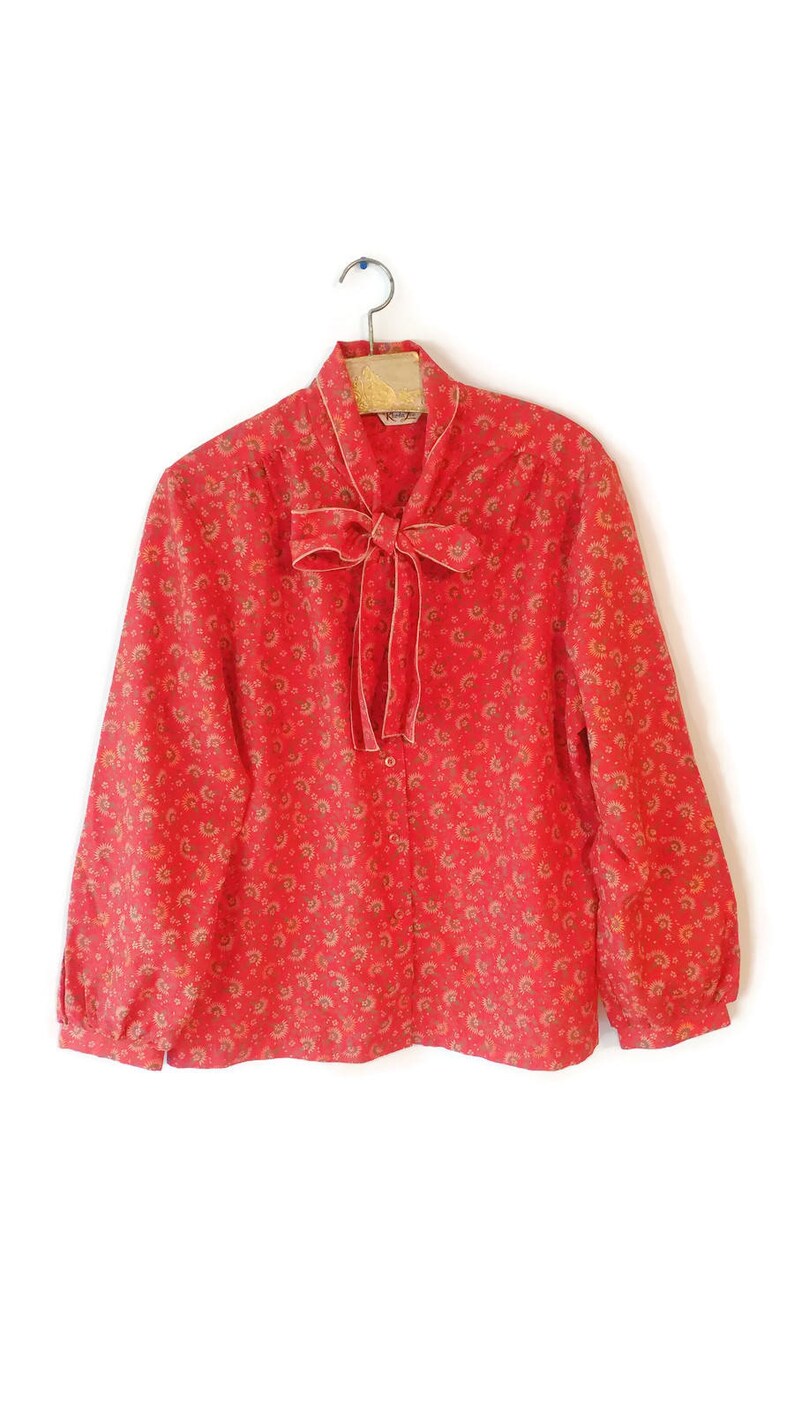 Blouse 1970s red size 1X Plus top fun cute Rhoda Lee brand