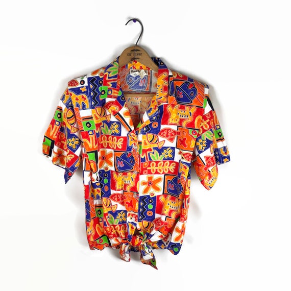1980s Neon Blouse Shirt Size Small New Old Stock O