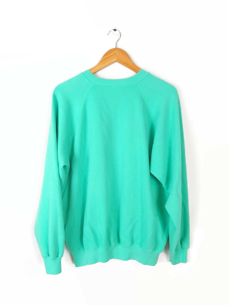 80s Christmas Sweatshirt Sweater Size XL Seafoam Aqua Color Reindeer Merry Go Round Top