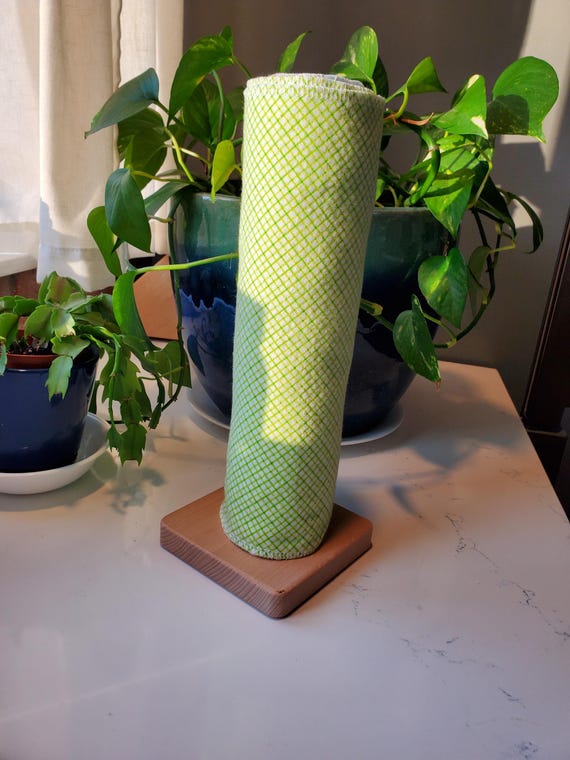 Reusable Flannel Non-Paper Towel: Diagonal Green Stripes Flannel Package of Six (6) 12x12