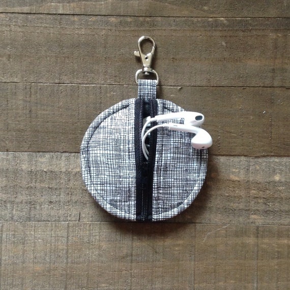 As Seen in Better Homes and Gardens Magazine- Black and White Sketch Circle Zipper Earbud Pouch Coin Purse Case Holder