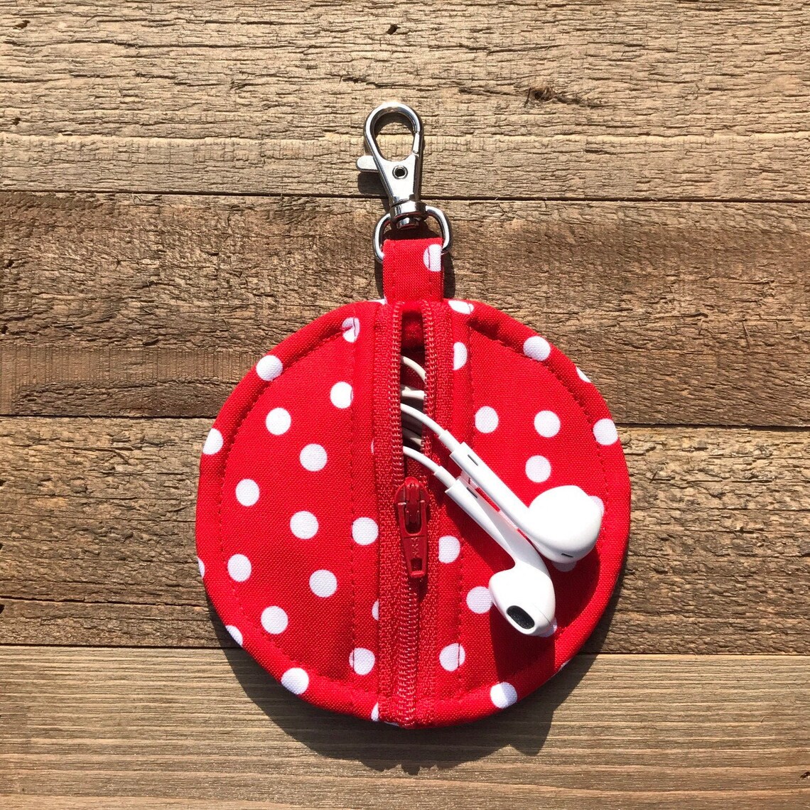 Circle Zip Earbud Pouch / Coin Purse Red and White Polka Etsy