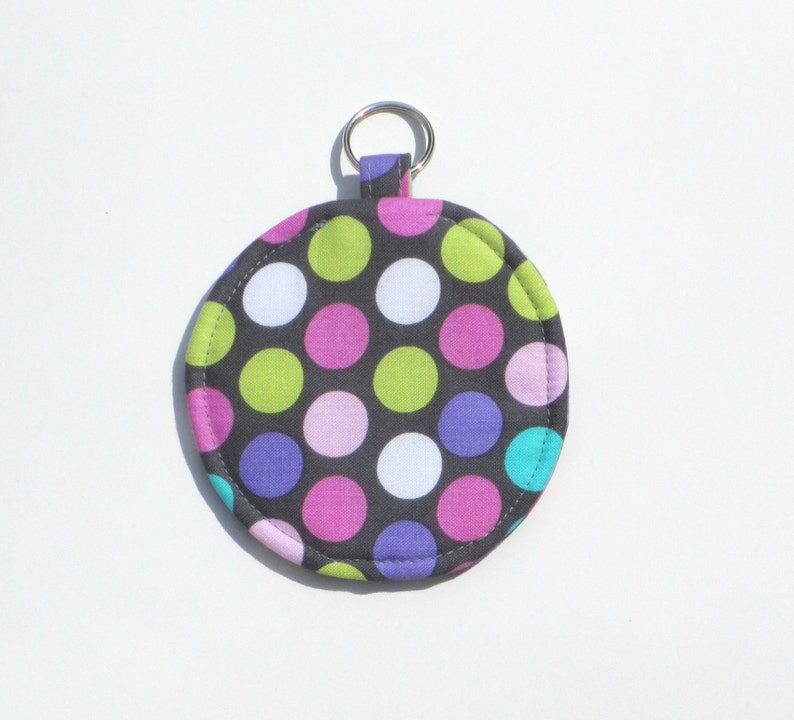 Purple Lime Green Diddly Dot Circle Zip Earbud Pouch Coin Purse Pink White Turquoise Polka Dots on Gray