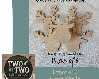 Laser Cut Birch Wood Reindeer Ornament Blanks - DIY Christmas Crafts - 3.8" (Pack of 5)