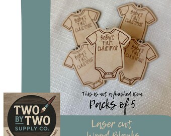 Baby's First Christmas Onesie Ornament Blanks: Laser Cut Baltic Birch, Pack of 5