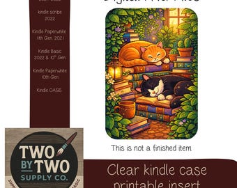 cats and books kindle insert/ digital download