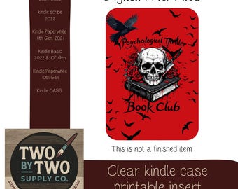 Psychological Thriller Kindle Insert | Skull Roses Book Club Decor (Digital Download)