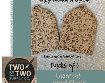 Baby Icon Arch Ornament Blanks: Laser Engraved Baltic Birch, DIY Craft - 5 Pack
