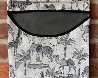 Strong country look peg bag grey exotic safari animal print . Washing laundry