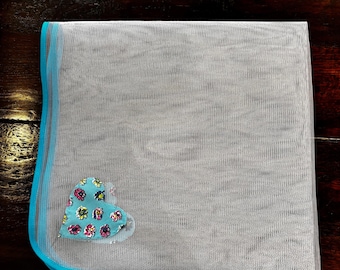 Net food cover insect protection turquoise heart and trim. BBQ fly wasp protector. Food hygiene cover. Baking cover 30” square