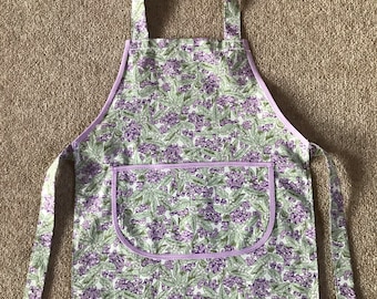 Child's pre school size fabric apron lilac berries toddler gift