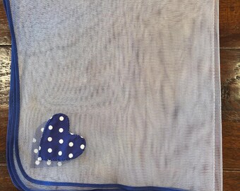 Net food cover insect protection royal blue heart and trim. BBQ fly wasp protector. Food hygiene cover. Baking cover 30” square
