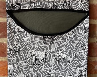 Strong country look peg bag grey African safari animal print . Washing laundry