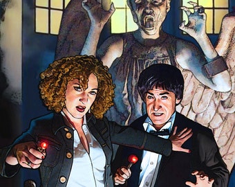 DOCTOR WHO & River Song vs Angels w/ TARDIS 12x16 print