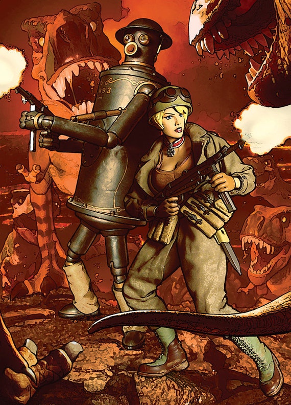 Robot Vs Dinos WEIRD WAR 12x16 Signed Print BOILERPLATE - Etsy
