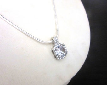 Cubic Zirconia Pendant Necklace Silver Plated Halo Setting & Chain 20 - 23 Inches