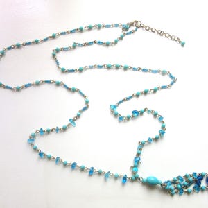 Super Long Glass Bead Tassel Flapper Necklace Metal Strung 46 - 48 Inches