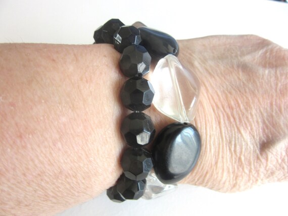 Lot 2 Stretch Bangle Bracelets Clear Ice & Black … - image 3