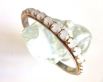 Slim Spacer Bangle Faux Moonstones Claw Set Size Large 6.75 Diameter