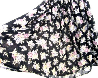 Floral Skirt Country Garden Print Sheer Polyester Hippie Boho Casual Elastic Waist Size 36 Plus