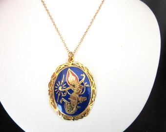 Siam Pendant Necklace Enamel & Gold Plate Made In Thailand