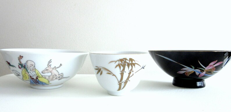 Lot Three Asian Rice /& Sake Bowls From Japan and China