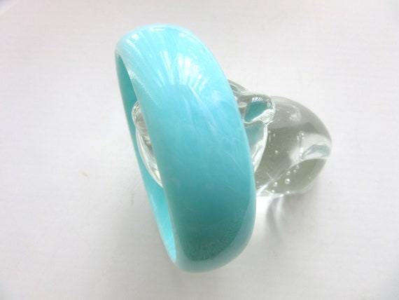 Wide Chunky Bangle Marbled Lucite Sky Blue & Whit… - image 8