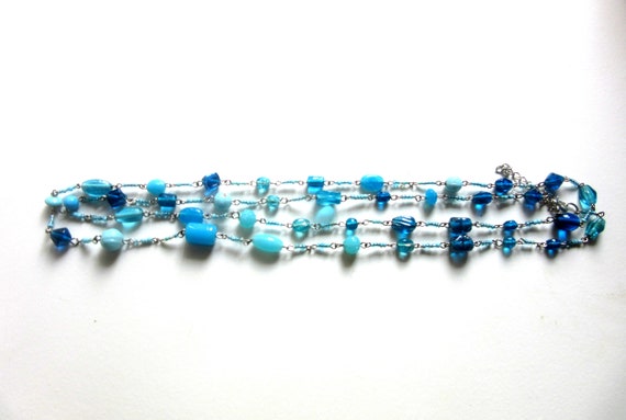 Extra Long Necklace Blue Venetian Glass Beads Sin… - image 9