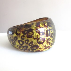 Extra Wide Lucite Bangle Chunky Asymmetrical Freeform Glitter Animal Print
