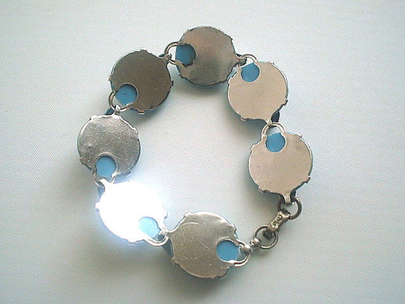 Thermoset Lucite Bracelet Blue /& Silver Tone 7.5 Inches Mid Century