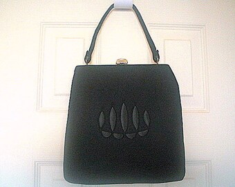 Black Silk Crepe Handbag with Satin Detail Single Top Handle