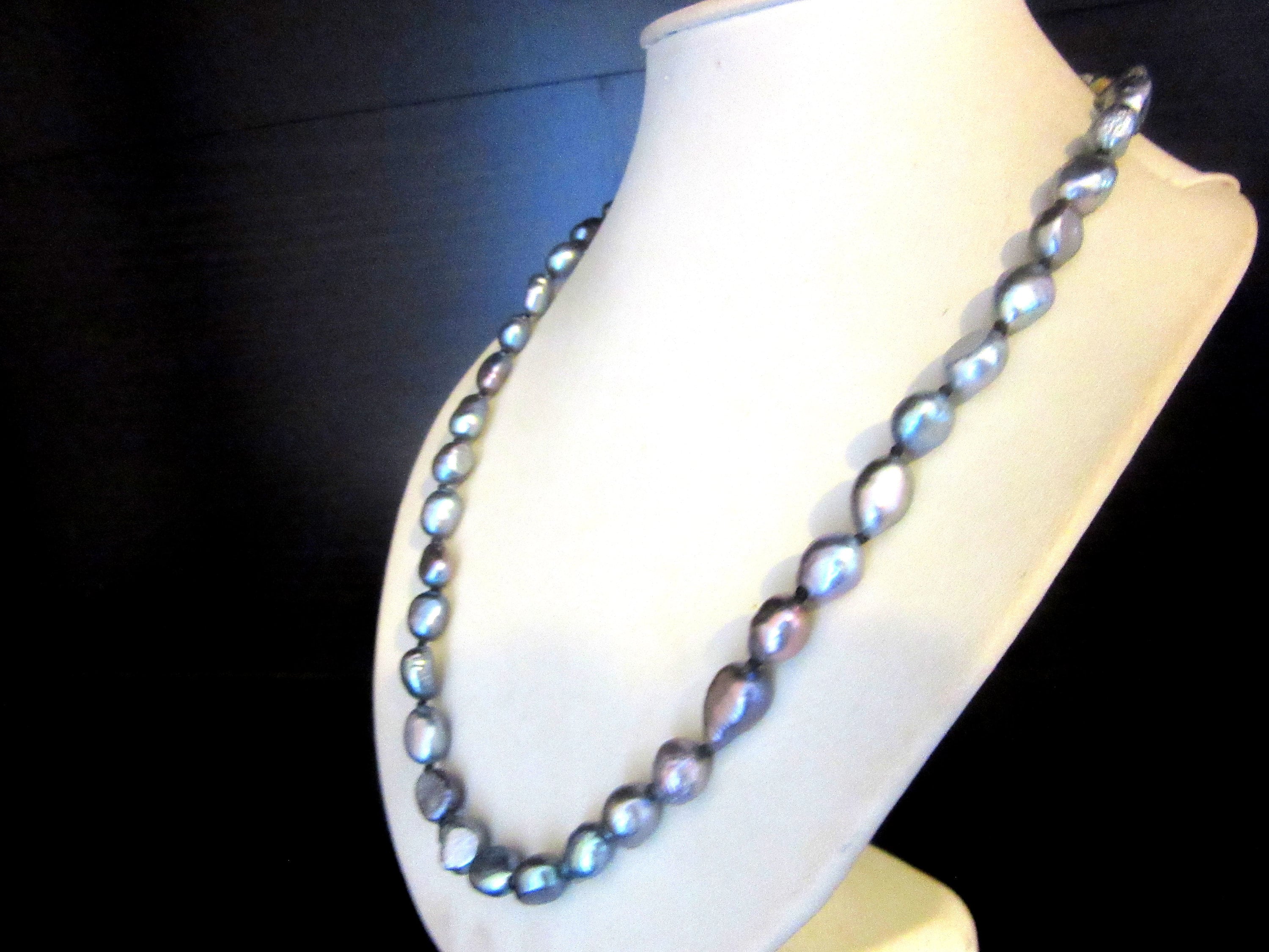 本真珠 ロング ネックレス バロックパール ピーコック 真珠 玉虫色