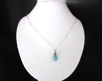 Small Peking Glass Teardrop Pendant Silver 925 Fine Link Chain 18 Inches