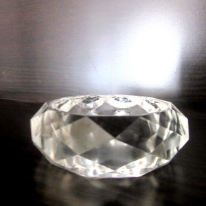 Wide Chunky Bangle Diamond Faceted Clear Ice Lucite Translucent Average Size