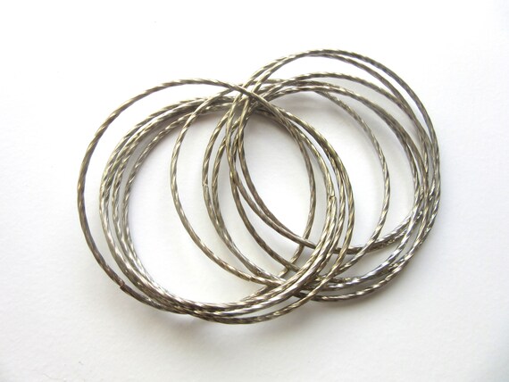 Lot Two Attached Bangles Silver Tone Vintage Retr… - image 3