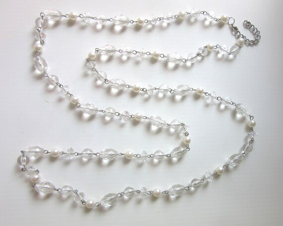 New Ladies Girls Plastic Pearl Bead White Necklace 48 inch Flapper