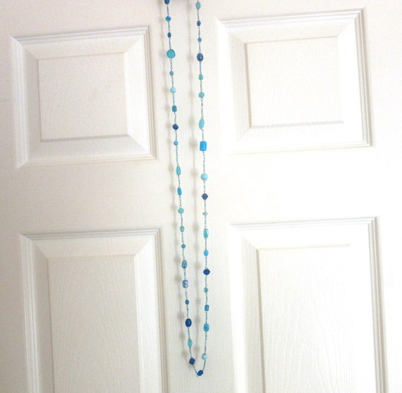 Extra Long Necklace Blue Venetian Glass Beads Sin… - image 7