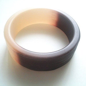 Wide Chunky Lucite Bangle Textured Two Tone Coffee & Cream Colors