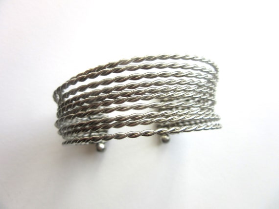 Lot Two Attached Bangles Silver Tone Vintage Retr… - image 4