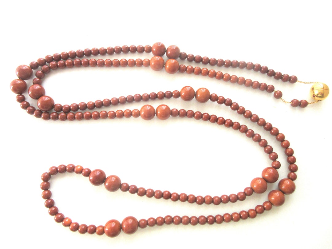 Extra Long Glass Bead Necklace Single Strand Tan Brown 60 Etsy