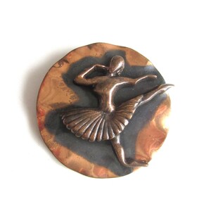 Large Copper Brooch Ballet Dancer High Relief Mid Century Beauty