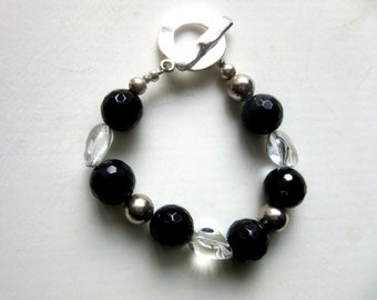 French Jet & Silver Bracelet Large Chunky beads