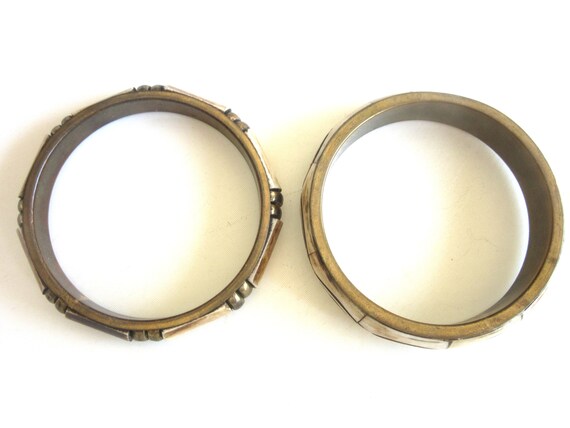 Two Brass Bangles Retro Boho 1970s - image 6