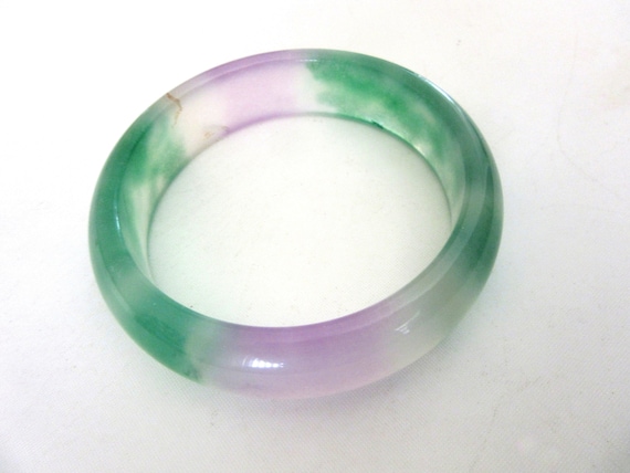 Chunky Jade Jadeite Bangle Multicolor Size Average - image 1