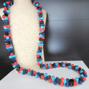 Extra Long Chunky Necklace Lucite Tube Beads Multicolor Statement Fashion Runway 42 Inches