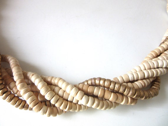 Long Wood Bead Necklace Multi Strand Torsade Neut… - image 6