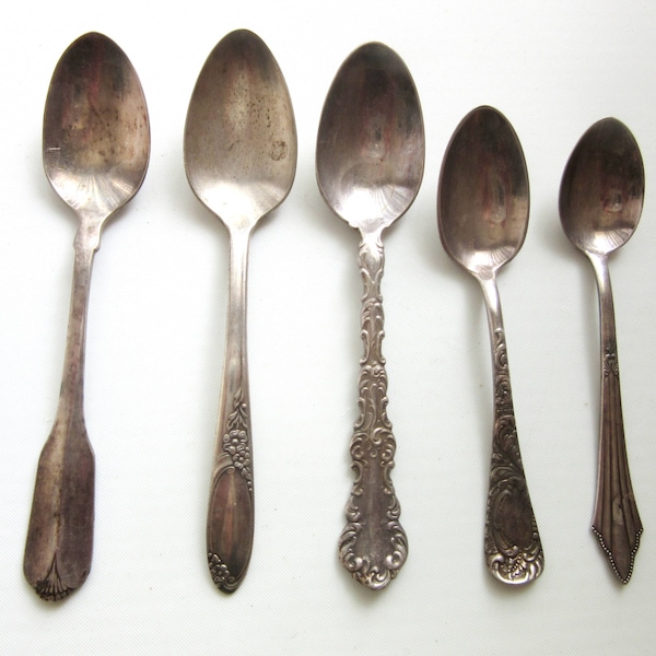 Lot 5 Spoons Antique Silver Plated Tea & Coffee from Wm. A. Rogers Haddon Plate Community Oneida WMF Germany Mixed Patterns