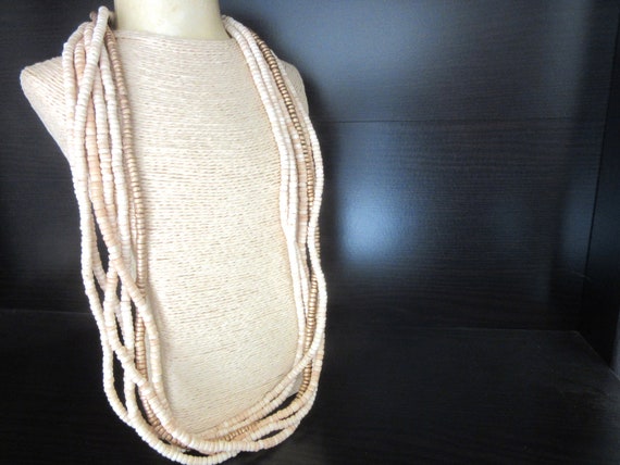 Long Wood Bead Necklace Multi Strand Torsade Neut… - image 7