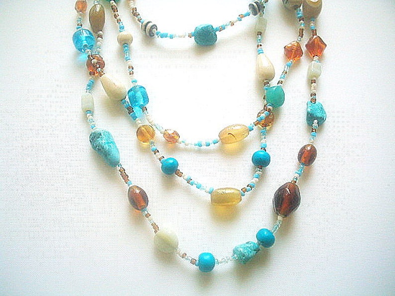 Multistrand Glass Bead Necklace with Turquoise Chips 16-23 Inches