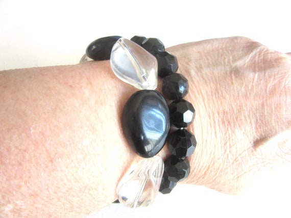 Lot 2 Stretch Bangle Bracelets Clear Ice & Black … - image 4